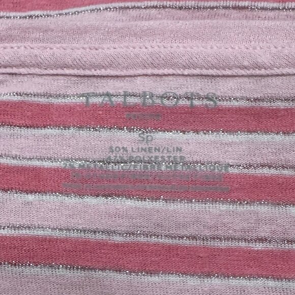 Talbots Shirt Women S Petite Pink Linen Blend Short Sleeve Cinched Shoulder - Picture 7 of 12